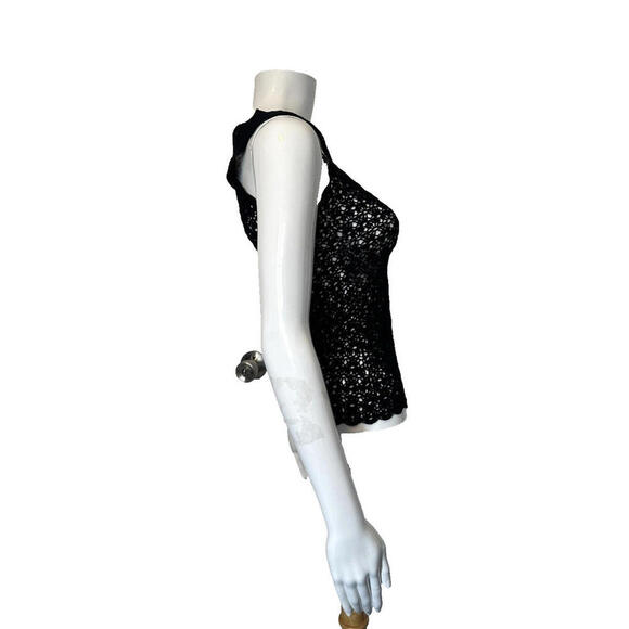 Vintage 1997 Dolce & Gabbana Crochet Sheer Sleeveless Tank Top Black Small US-2 - Picture 4 of 5